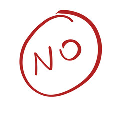 Hand drawn red NO text, doodle handwritten lettering isolated on transparent background