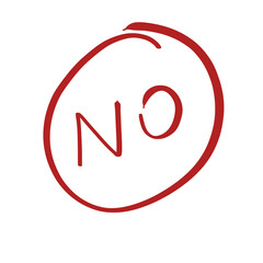 Hand drawn red NO text, doodle handwritten lettering isolated on transparent background