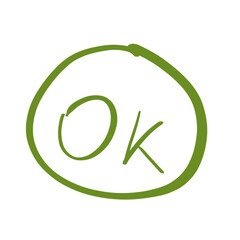 Hand drawn OK text, simple green doodle lettering isolated on transparent background