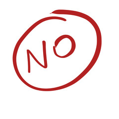 Hand drawn red NO text, doodle handwritten lettering isolated on transparent background