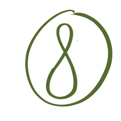 Hand drawn green number 8, doodle handwritten numeral isolated on transparent background