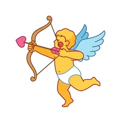 Obraz premium Cupid shooting heart shaped arrow from bow