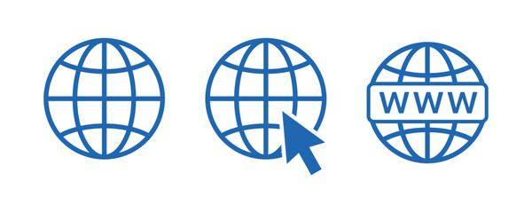 Blue Globe and W Icons with Cursor on White Background Keywords: isolated on transparent background