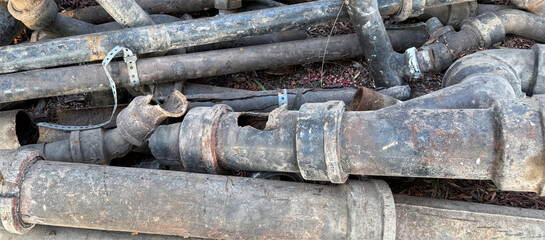 Old broken water pipes at a construction site