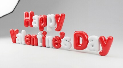 Happy valentines day 3d text, glossy red and white balloon font, romantic holiday greeting background, bubble lettering, love concept, isolated typography, celebration banner.