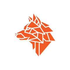 minimalist geometric wolf head logo.