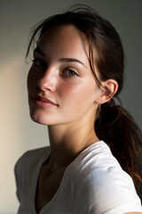 Serene young woman portrait in soft natural light