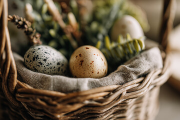 Easter Eggs in a Basket Ready for Blessing &mdash; Traditional Holiday Preparation