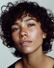 Charming mixed race woman portrait, clear moisturized skin
