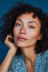 Charming mixed race woman portrait, clear moisturized skin