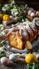 Traditional Easter Lemon Cake on a Festive Table
