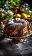 Traditional Easter Lemon Cake on a Festive Table