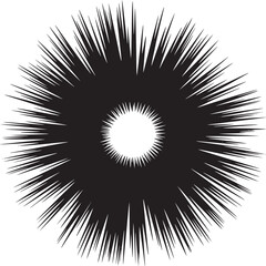 Fototapeta premium A black and white abstract image of a radial burst pattern with a central white circle on white background