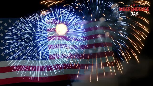 American flag with fireworks display celebrating Independence Day patriotic celebration vibrant 4K Ai HD high quality video.