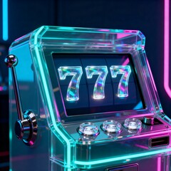 futuristic neon slot machine with 888 in casino vibes
