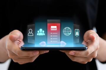Innovative Digital Interface: A person is holding smart phone and its digital interface showcasing the latest in user-friendly app design.