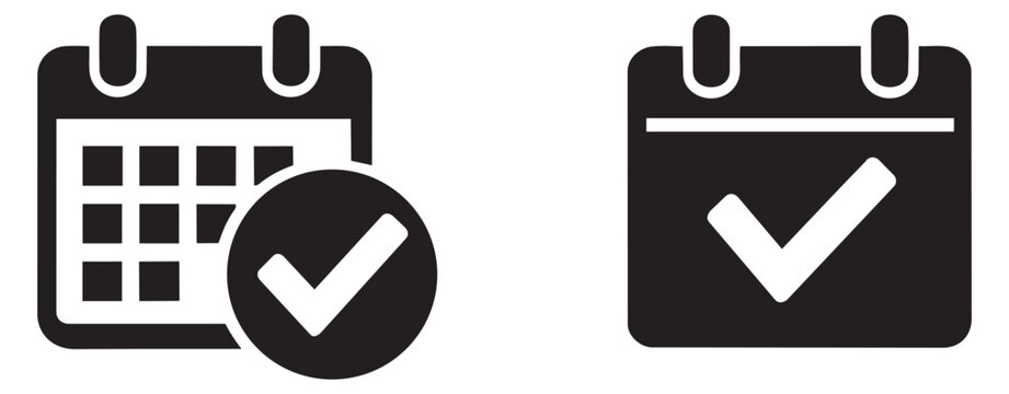 Glyph icon calendar set featuring check marks for date confirmation and scheduling