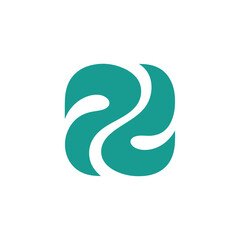 Modern abstract logo design with curved lines and teal color on a white background
