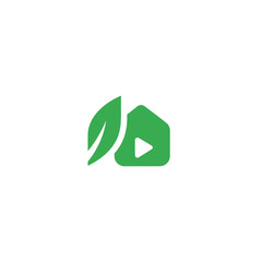 Modern mobile app logo design with green leaves and play button symbolizing eco-friendly technology and innovation