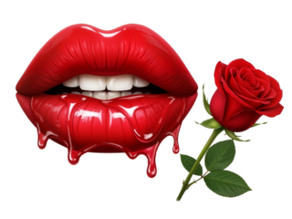Blossom of Desire: Rose-Petal Lips with Molten Curves and a Whisper of White Teeth