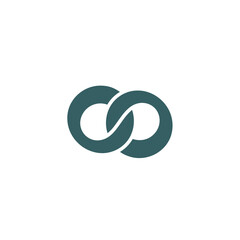 Minimalist logo design featuring intertwined loops in a dark teal color on a white background