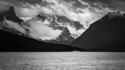 Beautiful Maligne lake in Black and white