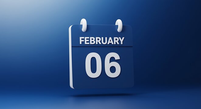 February 6 calendar page on blue background