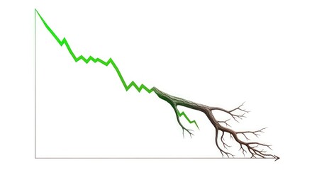 The concept of a declining stock market trend represented by a dying tree limb