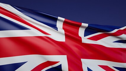 Waving united kingdom flag with fabric texture on dark blue background