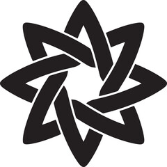 A black geometric star shape with interwoven lines on a white background in a simple illustration