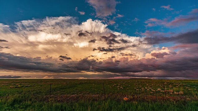 Supercell Thunderstorm at Sunset Over Colorado Plains Timelapse