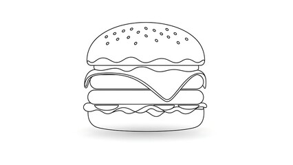 Simple line art drawing of a delicious stacked cheeseburger icon on white background