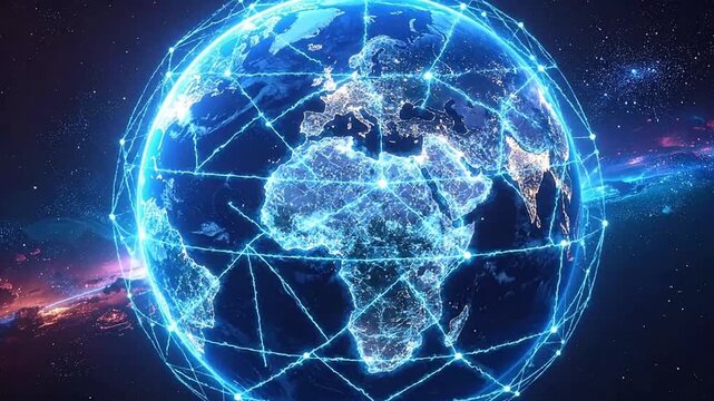 Earth Connected by Global Network, Digital Technology Concept.