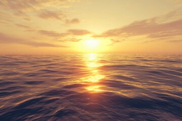 Fototapeta premium Vibrant sunset over calm ocean waters with reflection of golden hues