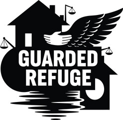 Guarded Refuge House Wings Heart Vector Black Hand Drawn Typography Logo Emblem Badge Icon Silhouette Vintage Retro Graphic Home Safety Love Protection
