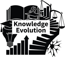 Knowledge Evolution DNA Helix Open Book Vector Black Hand Drawn Typography Logo Emblem Badge Icon Silhouette Vintage Retro Graphic Science Education Growth Life