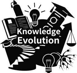 Knowledge Evolution DNA Spiral Book Vector Black Hand Drawn Typography Logo Emblem Badge Icon Silhouette Vintage Retro Graphic Education Science Growth Progress
