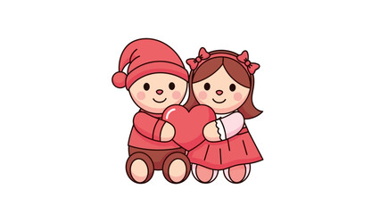 Cartoon Boy and Girl Holding Heart Together 1.