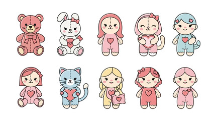 Cartoon Characters with Heart Symbols on Chest.