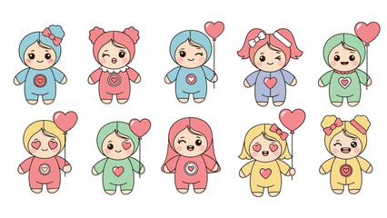 Cartoon Characters with Hearts and Costumes.