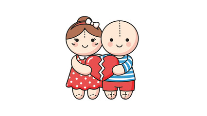 Cartoon Children Broken Heart Couple Illustration.