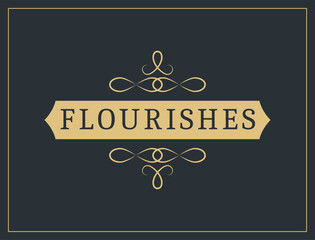 Flourishes calligraphic vintage ornamental background. Vector luxury invitation, restaurant menu or royalty certificate. Golden ornate page with swirls and vignettes elements