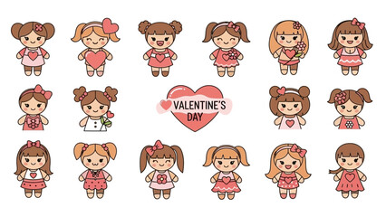 Cute Cartoon Girls in Pink Outfits.