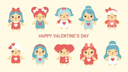 Cute Cartoon Characters for Valentines Day.