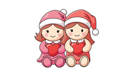 Two Cartoon Girls Wearing Santa Hats Together 1.