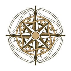 Retro nautical compass. Hand drawn wind rose. Old vector design element for marine theme and heraldry. Vintage rose of wind for sea marine navigation