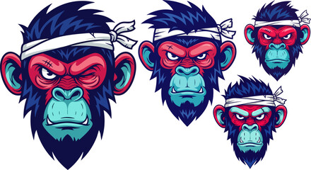 Angry monkey head band illustration set