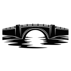 Black and white bridge over water.