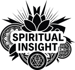 Spiritual Insight Lotus Eye Rays Vector Black Hand Drawn Typography Logo Emblem Badge Icon Silhouette Vintage Retro Graphic Zen Meditation Wellness Peace