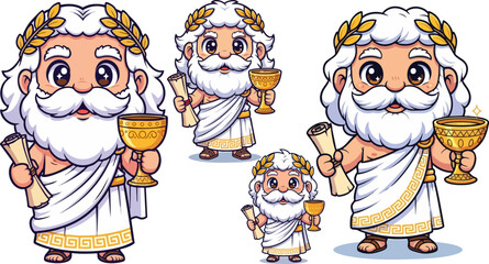 Cartoon greek god variations holding cup
